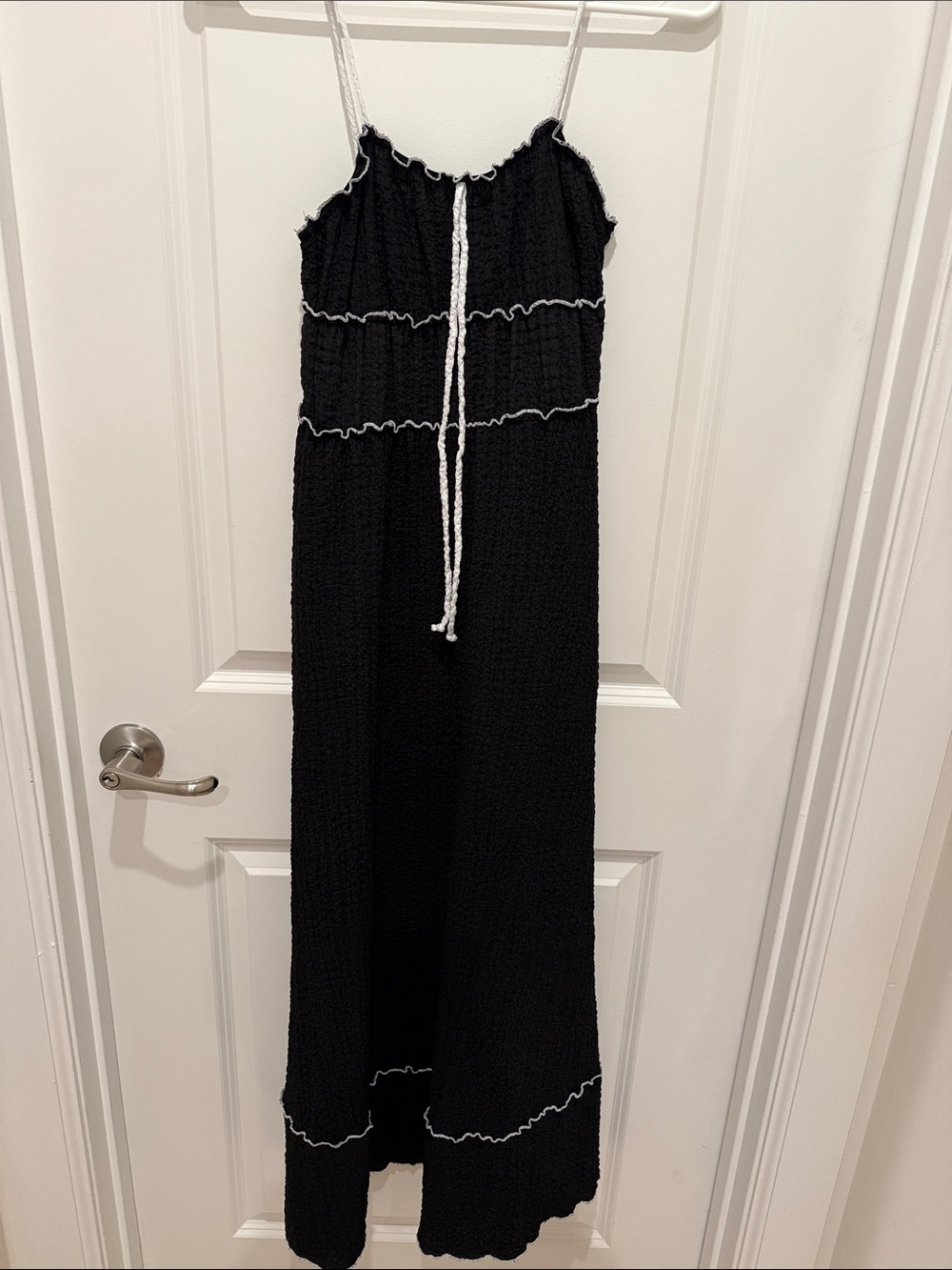 See You Monday Black Maxi Jumpsuit with White Trim